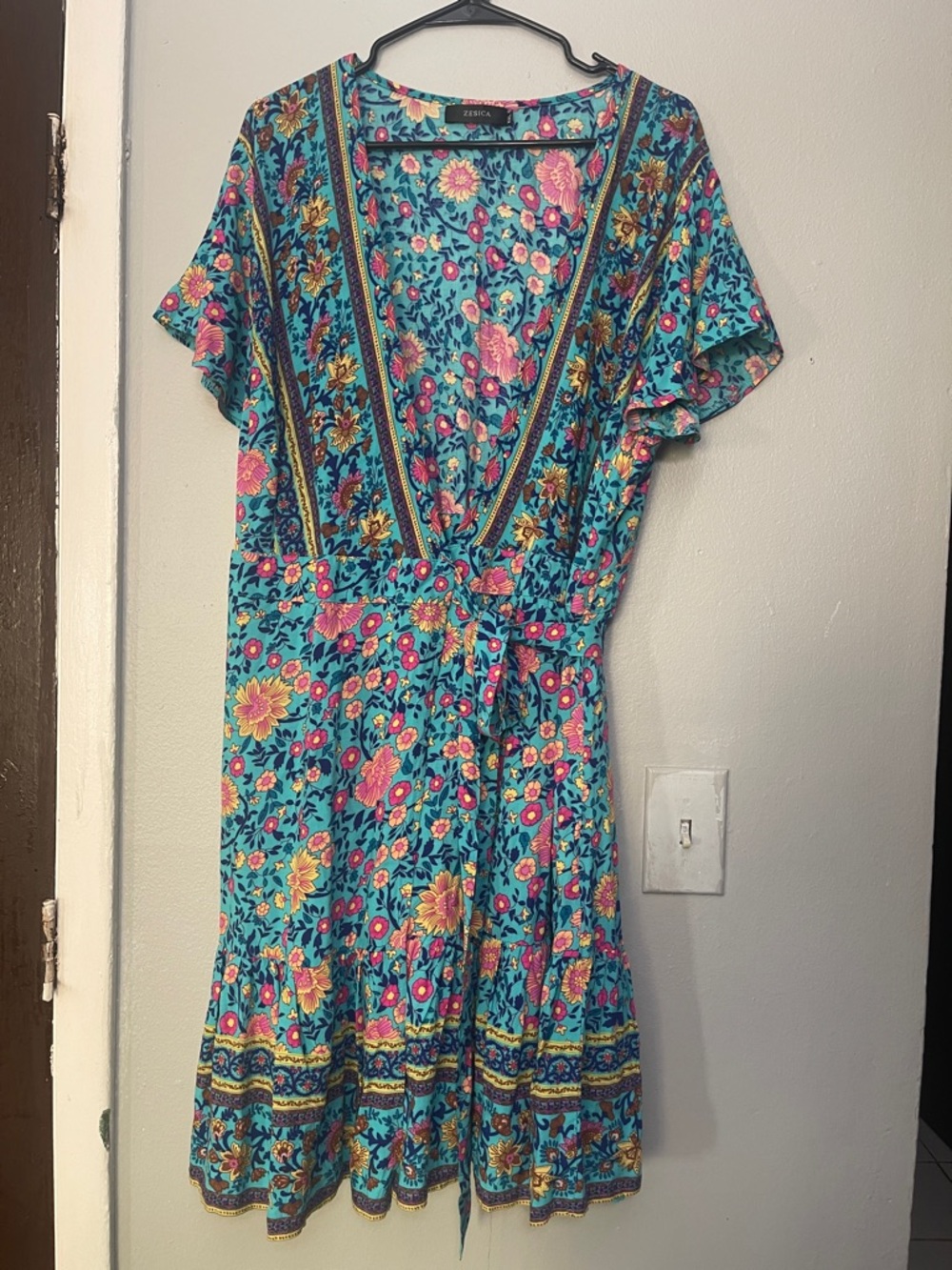 Boho Floral Wrap Midi Dress in Teal - Zaful